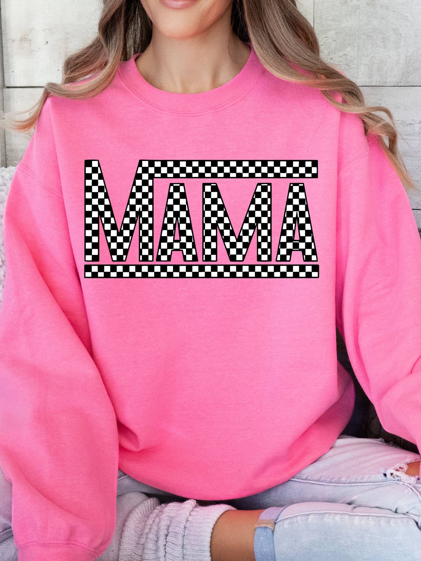 Hot Pink Mama Checkered Tee/Sweatshirt