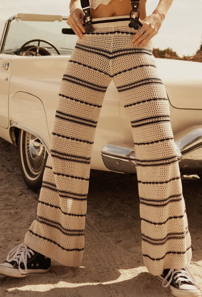 Cali Vibes Striped Crochet Knit Sweater Pants