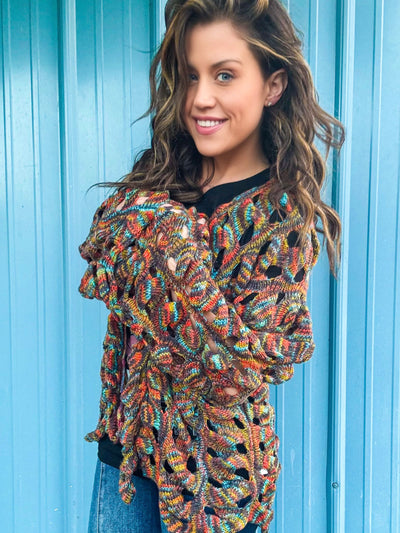 Funky Threads Multi Color Open Long Sleeve Sweater Cardigan - RUST