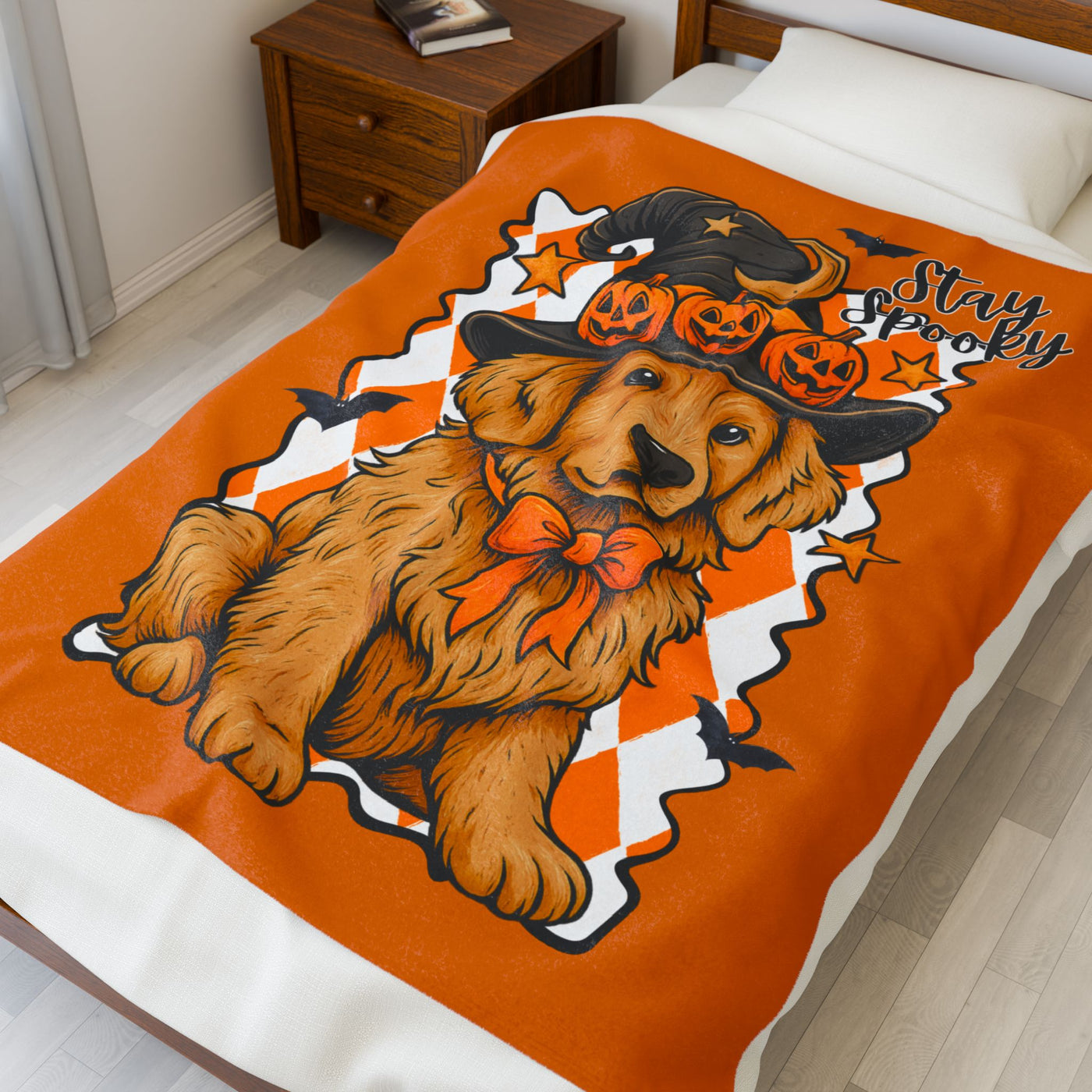 Stay Spooky Golden Retriever Velveteen Plush Blanket
