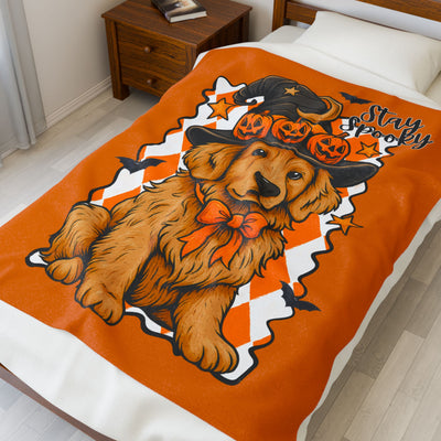 Stay Spooky Golden Retriever Velveteen Plush Blanket