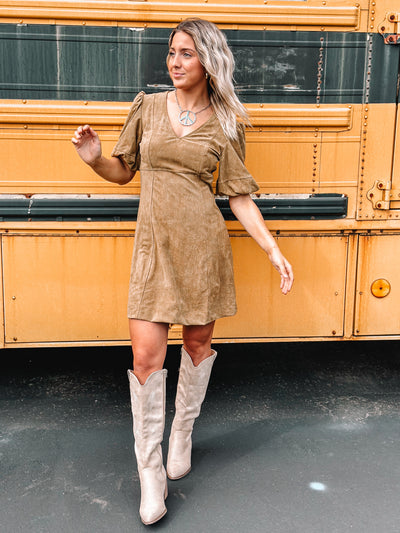 Olive Long Live Cowgirls Suede Shift Dress