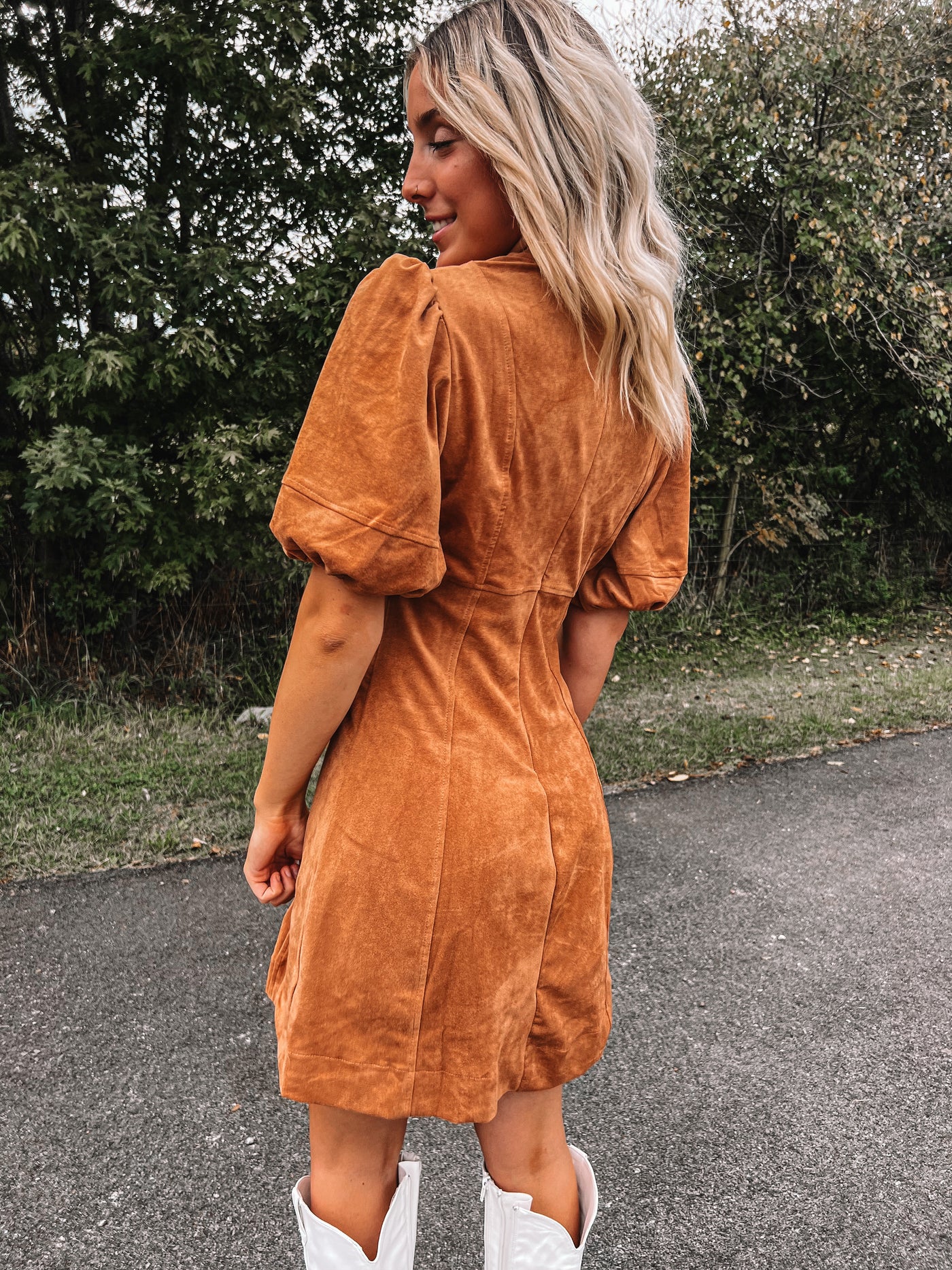 Camel Long Live Cowgirls Suede Shift Dress