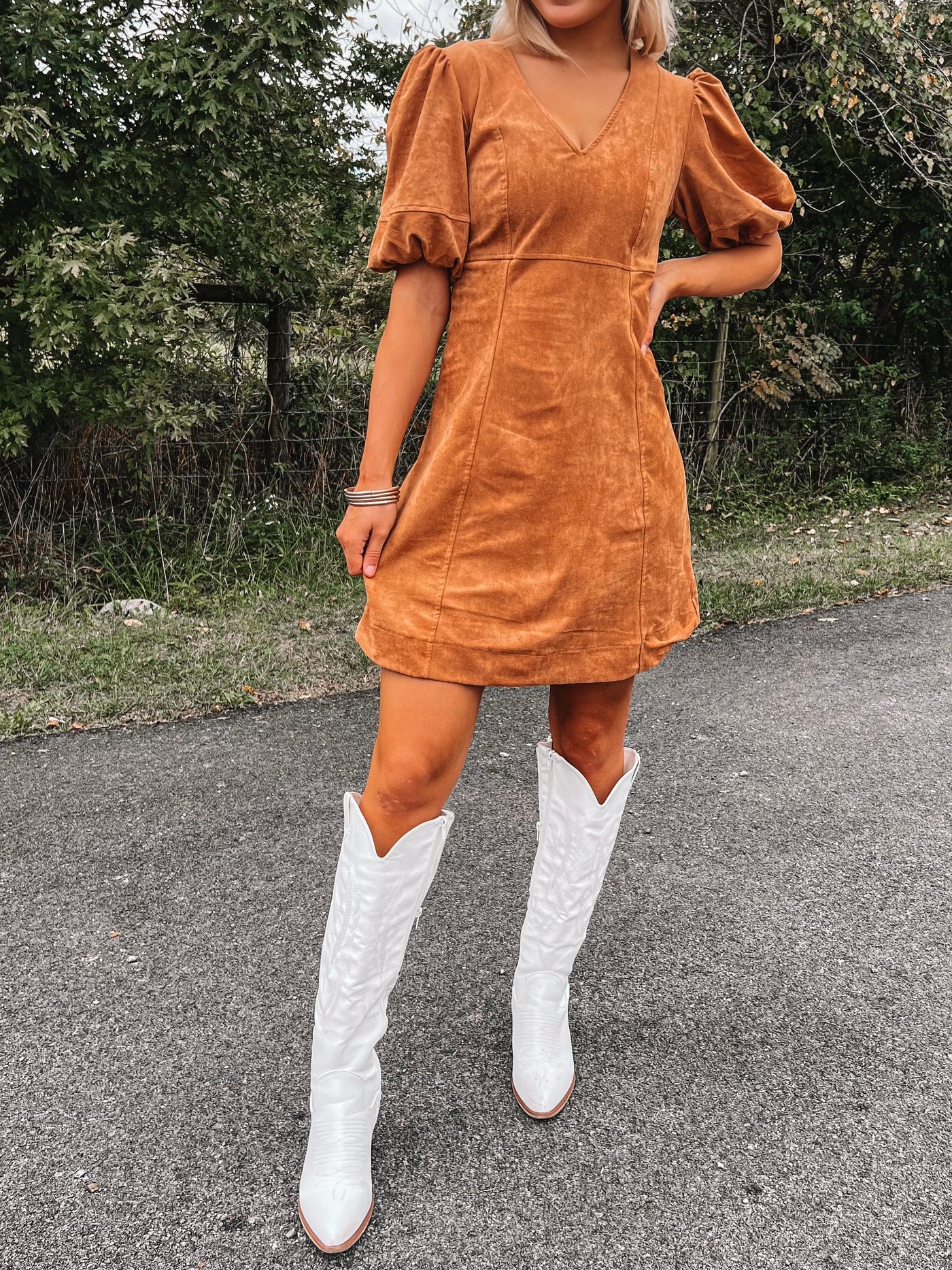 Camel Long Live Cowgirls Suede Shift Dress
