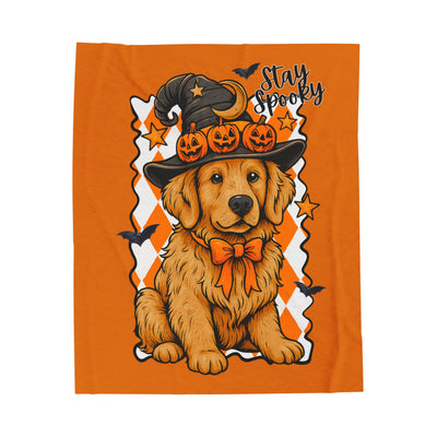 Stay Spooky Golden Retriever Velveteen Plush Blanket