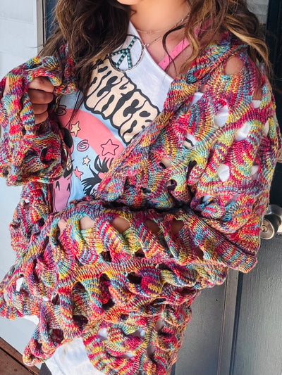 Funky Threads Multi Color Open Long Sleeve Sweater Cardigan - FUCHSIA