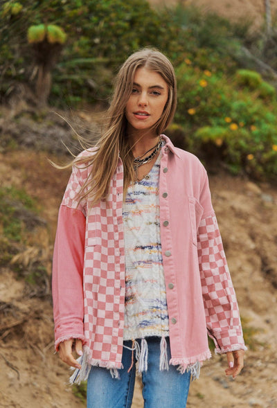 Checker Denim Micx Match Distressed Hem - Sage