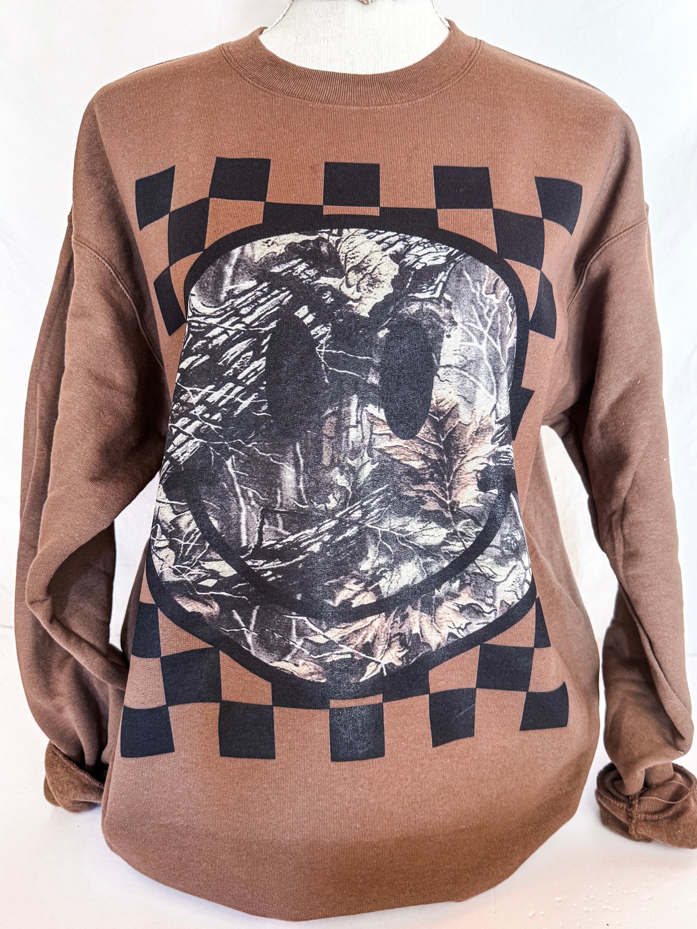 Brown Checkered Smiley Tee
