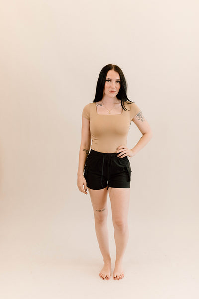 Square Neck Short Sleeve Nude Bodysuit