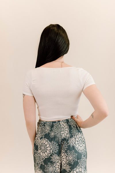 White Capped Sleeve Crop Top