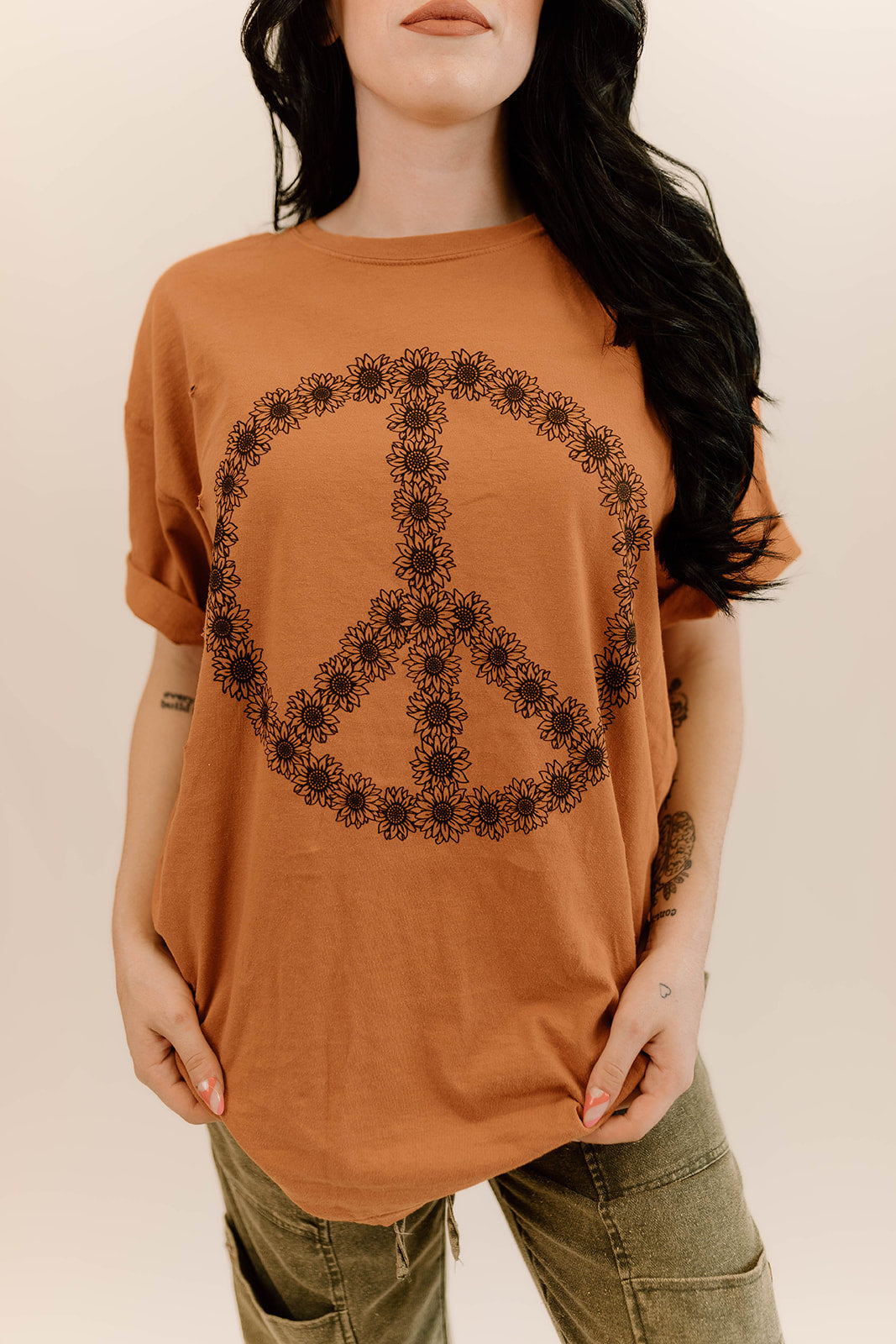 Sunflower Peace Sign Distressed Tee/Sweatshirt