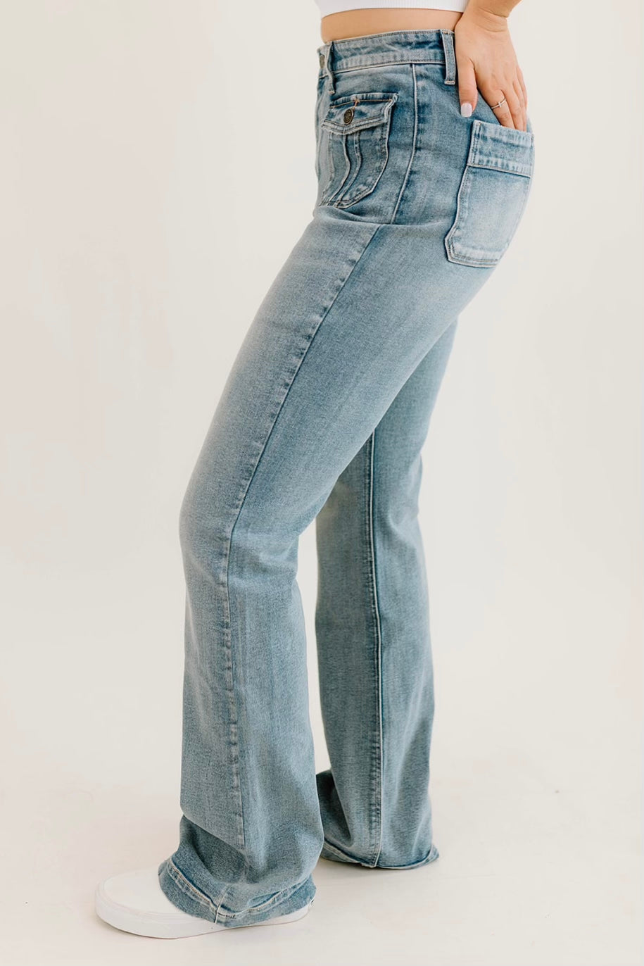 The Farrah Patch Pocket Vintage Bootcut Jeans