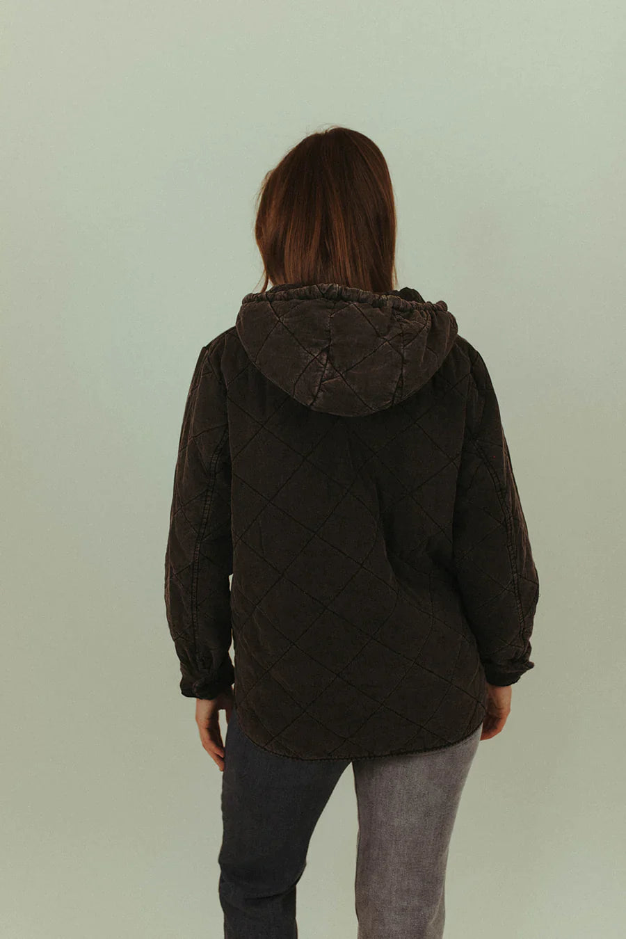 Washed Quilted Zip-Up Hoodie - Ash Black