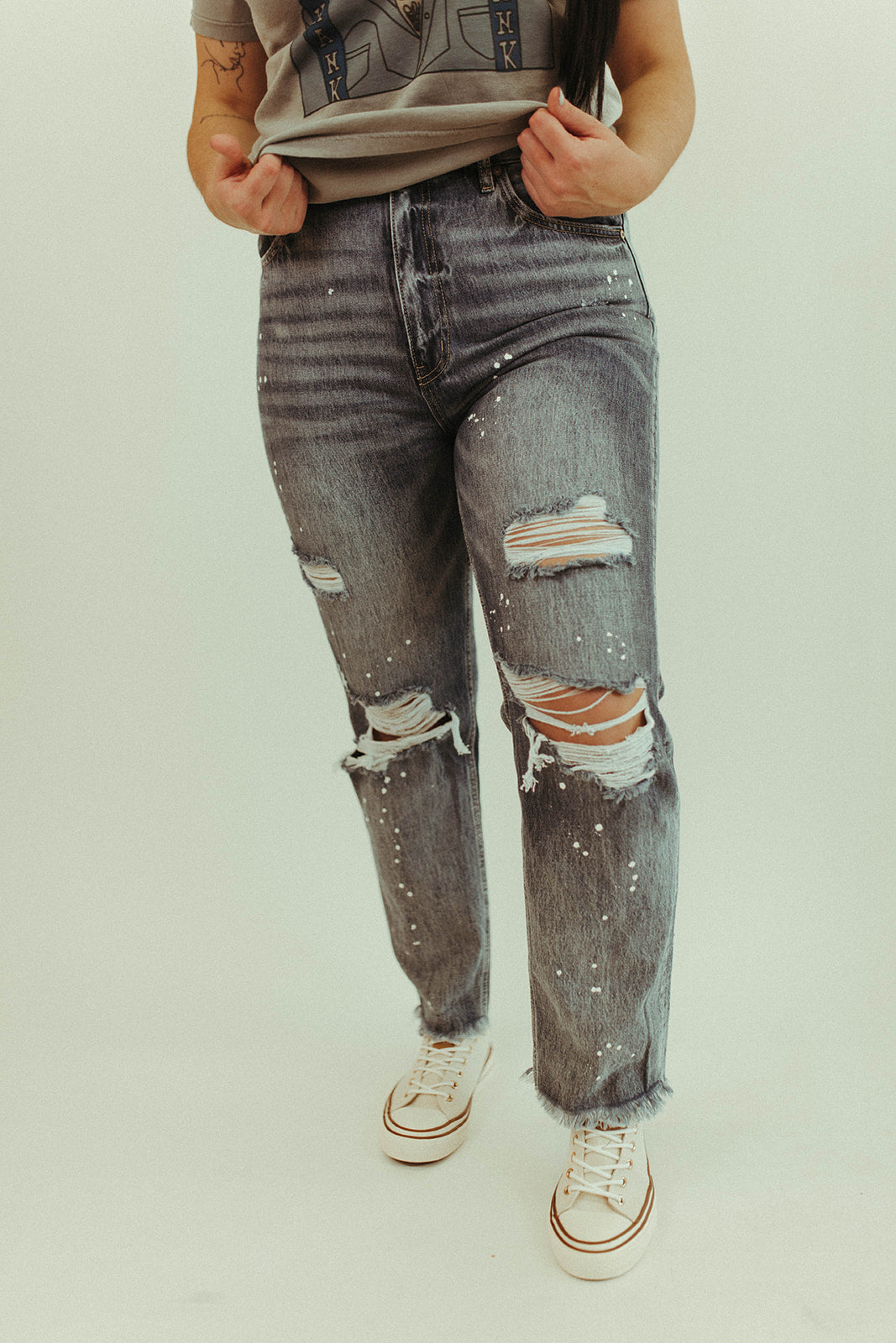 Paint Spot High Rise Slim Straight Jeans