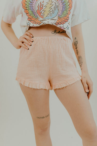 Raw Hem Ruffle Shorts - Baby Pink