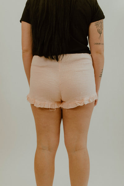 Raw Hem Ruffle Shorts - Baby Pink