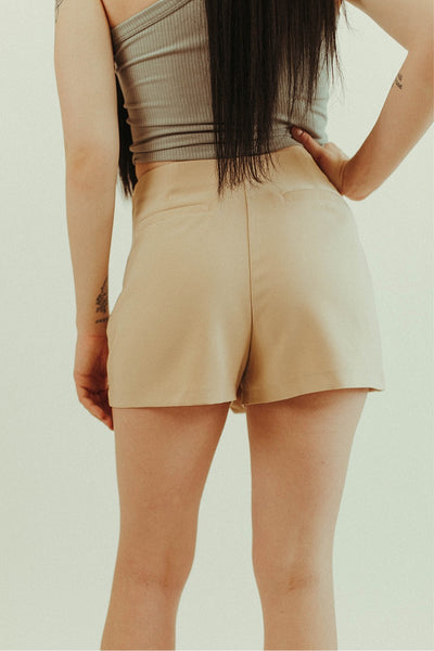 Side Zip Wrap Hem Shorts - Khaki