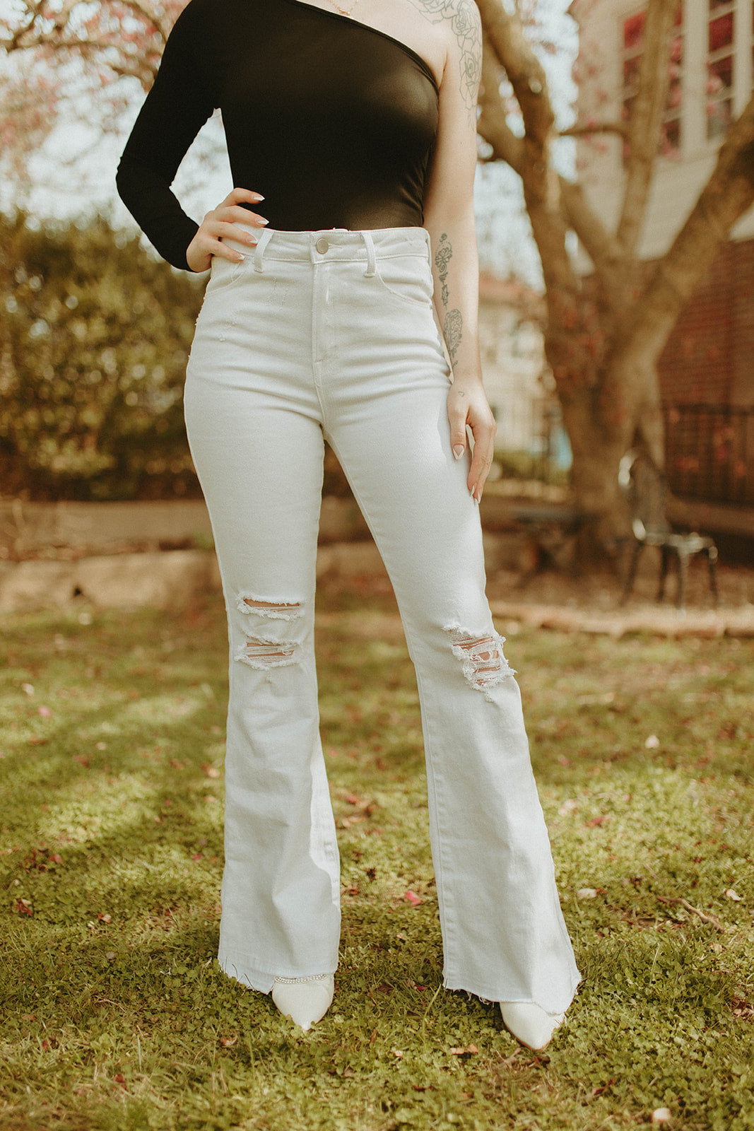 High-Rise White Wide Flare Jeans