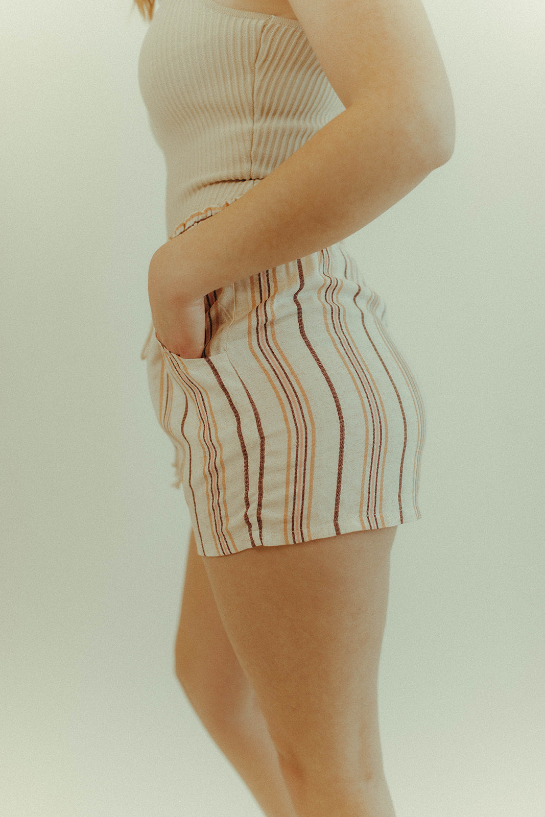 Striped Drawstring Elastic Shorts