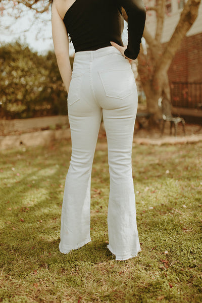 High-Rise White Wide Flare Jeans